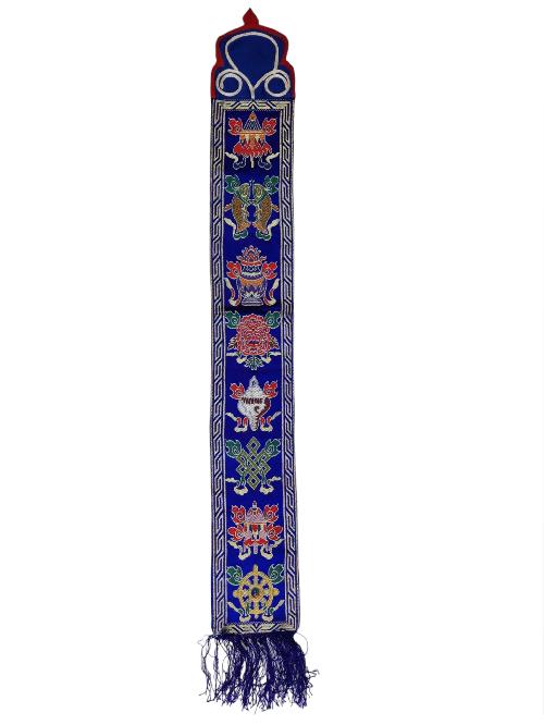 Tibetan Cochin Brocade Wall Hanging With Embroidered Ashtamangala, Color 