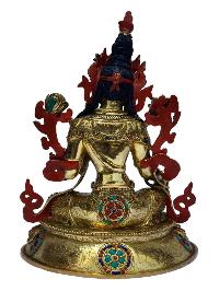 [green Tara], Buddhist Handmade Statue, [full Gold Plated], [painted Face], [stone Setting]