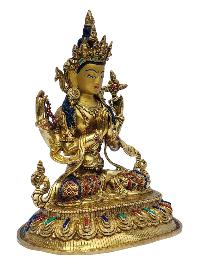 [chenrezig], Buddhist Handmade Statue, [full Gold Plated], [painted Face], [stone Setting]