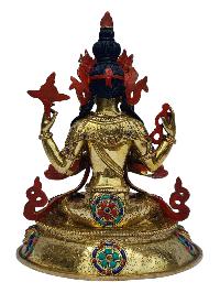 [chenrezig], Buddhist Handmade Statue, [full Gold Plated], [painted Face], [stone Setting]