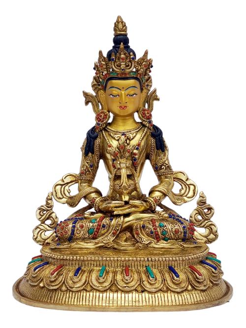 [aparimita], Buddhist Handmade Statue, [full Gold Plated], [painted Face], [stone Setting]