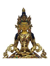 [aparimita], Buddhist Handmade Statue, [full Gold Plated], [painted Face], [stone Setting]