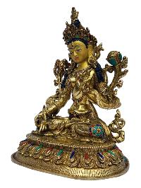 [white Tara], Buddhist Handmade Statue, [full Gold Plated], [painted Face], [stone Setting]