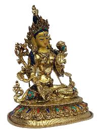 [white Tara], Buddhist Handmade Statue, [full Gold Plated], [painted Face], [stone Setting]