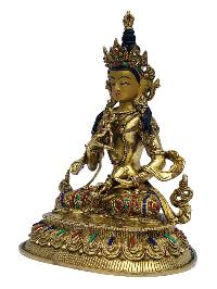 [vajrasattva], Buddhist Handmade Statue, [full Gold Plated], [painted Face], [stone Setting]