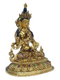 [vajrasattva], Buddhist Handmade Statue, [full Gold Plated], [painted Face], [stone Setting]