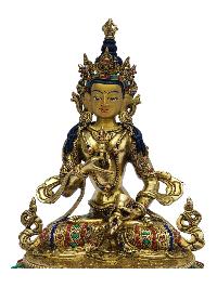 [vajrasattva], Buddhist Handmade Statue, [full Gold Plated], [painted Face], [stone Setting]