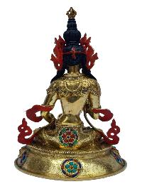 [vajrasattva], Buddhist Handmade Statue, [full Gold Plated], [painted Face], [stone Setting]