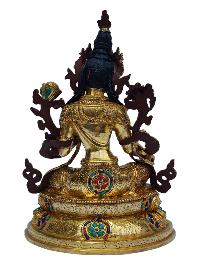 [green Tara], Buddhist Handmade Statue, [full Gold Plated], [painted Face], [stone Setting]