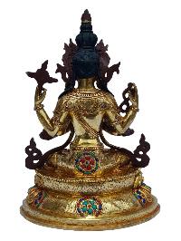 [chenrezig], Buddhist Handmade Statue, [full Gold Plated], [painted Face], [stone Setting]