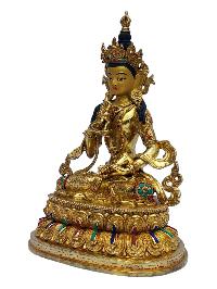 [vajrasattva], Buddhist Handmade Statue, [full Gold Plated], [painted Face], [stone Setting]