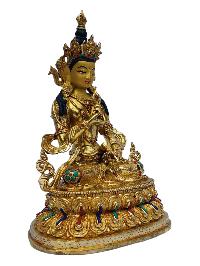 [vajrasattva], Buddhist Handmade Statue, [full Gold Plated], [painted Face], [stone Setting]