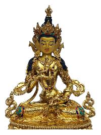 [vajrasattva], Buddhist Handmade Statue, [full Gold Plated], [painted Face], [stone Setting]