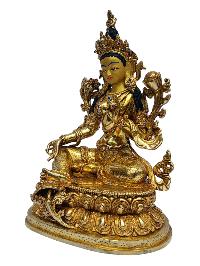 [green Tara], Buddhist Handmade Statue, [full Gold Plated], [painted Face]