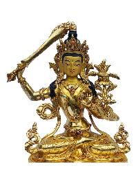 [manjushri], Buddhist Handmade Statue, [full Gold Plated], [painted Face]