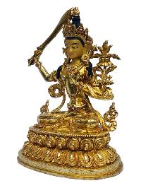 [manjushri], Buddhist Handmade Statue, [full Gold Plated], [painted Face]