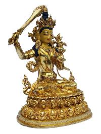 [manjushri], Buddhist Handmade Statue, [full Gold Plated], [painted Face]