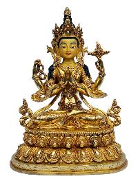 [chenrezig], Buddhist Handmade Statue, [full Gold Plated], [painted Face]