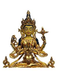 [chenrezig], Buddhist Handmade Statue, [full Gold Plated], [painted Face]