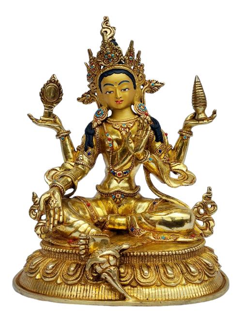 [lakshmi], Buddhist Handmade Statue, [full Gold Plated], [painted Face]