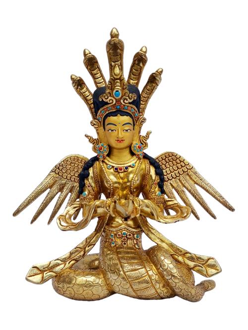 [naga Kanya], Buddhist Handmade Statue, [full Gold Plated], [painted Face]