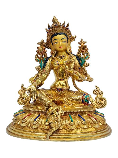 [green Tara], Buddhist Handmade Statue, [full Gold Plated], [painted Face]