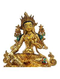 [green Tara], Buddhist Handmade Statue, [full Gold Plated], [painted Face]