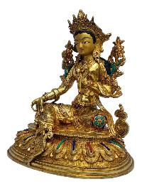 [green Tara], Buddhist Handmade Statue, [full Gold Plated], [painted Face]