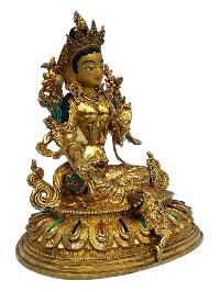 [green Tara], Buddhist Handmade Statue, [full Gold Plated], [painted Face]