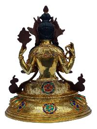 [chenrezig], Buddhist Handmade Statue, [full Gold Plated], [painted Face], [stone Setting]