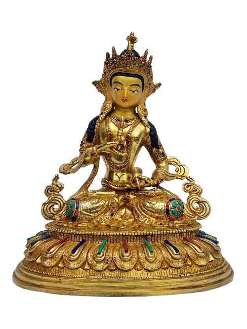 [vajrasattva], Buddhist Handmade Statue, [full Gold Plated], [painted Face], [stone Setting]