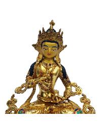 [vajrasattva], Buddhist Handmade Statue, [full Gold Plated], [painted Face], [stone Setting]