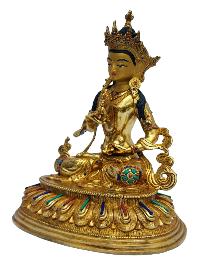 [vajrasattva], Buddhist Handmade Statue, [full Gold Plated], [painted Face], [stone Setting]