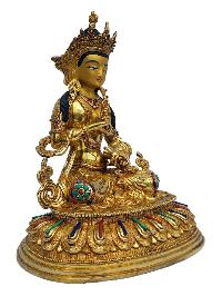 [vajrasattva], Buddhist Handmade Statue, [full Gold Plated], [painted Face], [stone Setting]