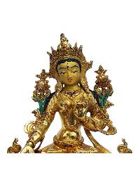 [white Tara], Buddhist Handmade Statue, [full Gold Plated], [painted Face], [stone Setting]