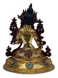 [white Tara], Buddhist Handmade Statue, [full Gold Plated], [painted Face], [stone Setting]