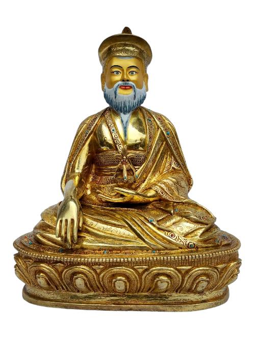 [4th Zhabdrung Rinpoche], Buddhist Handmade Statue, [full Gold Plated], [painted Face]