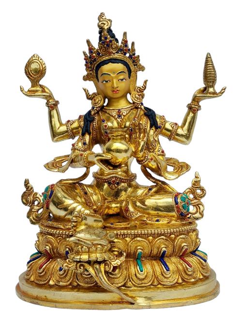 [lakshmi], Buddhist Handmade Statue, [full Gold Plated], [painted Face]