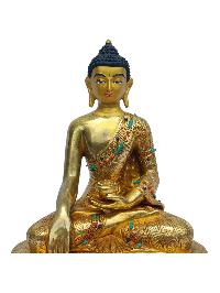 [shakyamuni Buddha], Buddhist Handmade Statue, [full Gold Plated], [painted Face], [stone Setting]