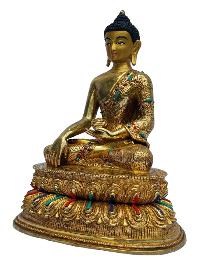 [shakyamuni Buddha], Buddhist Handmade Statue, [full Gold Plated], [painted Face], [stone Setting]