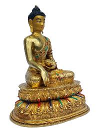 [shakyamuni Buddha], Buddhist Handmade Statue, [full Gold Plated], [painted Face], [stone Setting]