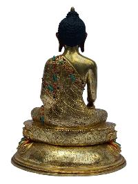 [shakyamuni Buddha], Buddhist Handmade Statue, [full Gold Plated], [painted Face], [stone Setting]