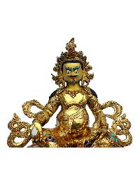 [yellow Jambhala], Buddhist Handmade Statue, [full Gold Plated], [painted Face], [stone Setting]