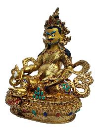 [yellow Jambhala], Buddhist Handmade Statue, [full Gold Plated], [painted Face], [stone Setting]