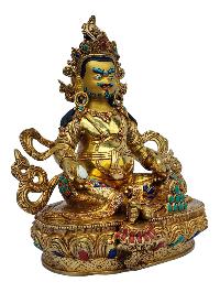 [yellow Jambhala], Buddhist Handmade Statue, [full Gold Plated], [painted Face], [stone Setting]