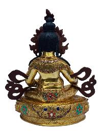 [yellow Jambhala], Buddhist Handmade Statue, [full Gold Plated], [painted Face], [stone Setting]