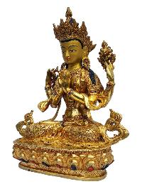 [chenrezig], Buddhist Handmade Statue, [full Gold Plated], [painted Face], [stone Setting]