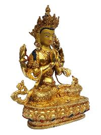 [chenrezig], Buddhist Handmade Statue, [full Gold Plated], [painted Face], [stone Setting]