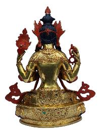 [chenrezig], Buddhist Handmade Statue, [full Gold Plated], [painted Face], [stone Setting]