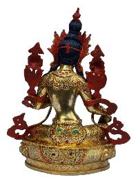 [green Tara], Buddhist Handmade Statue, [full Gold Plated], [painted Face], [stone Setting]